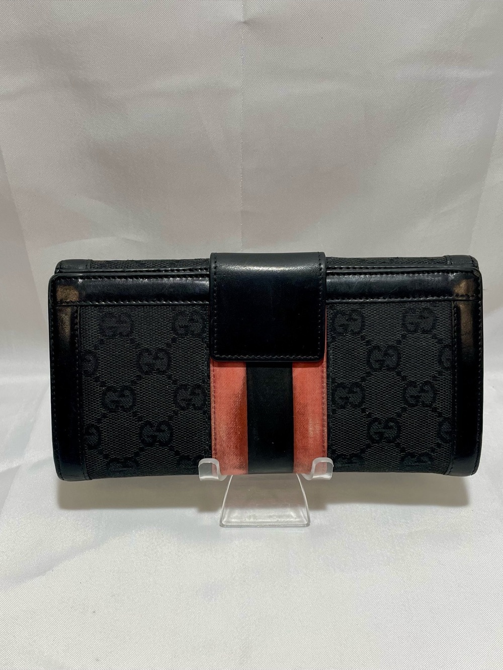 💕Vintage 1970s/80s Gucci Black GG Canvas Sherry Line Continental Wallet